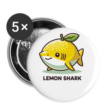Lemon Shark Funny Animal Made of Fruit - Buttons large 2.2''/56 mm (5-pack) - white - Front