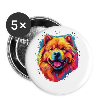 Aquarelle colorée Chow Chow - Lot de 5 grands badges (56 mm) - blanc - Devant