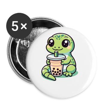 Kawaii Gecko Bubble Tea Boba Gecko - Lot de 5 grands badges (56 mm) - blanc - Devant