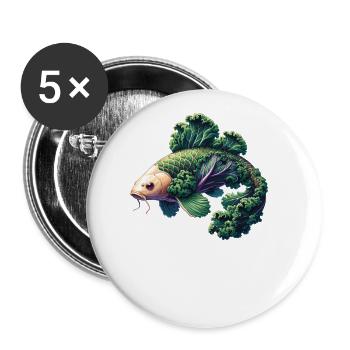 Kohl Koi-Karpfen lustiges Tier aus Gemüse - Buttons groß 56 mm (5er Pack) - Weiß - Vorne