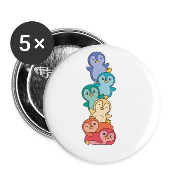 Rainbow Flag Gay Pride LGBTQ Pinguin süßer Pinguin - Buttons groß 56 mm (5er Pack) - Weiß - Vorne