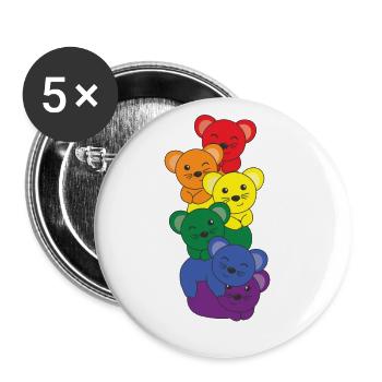 Regenbogen Flag Pride LGBTQ süßer Maus Stapel - Buttons groß 56 mm (5er Pack) - Weiß - Vorne