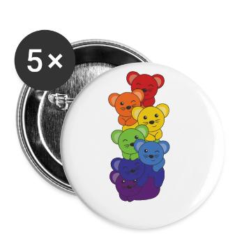 Regenbogen Flag Pride LGBTQ süßer Maus Stapel - Buttons groß 56 mm (5er Pack) - Weiß - Vorne