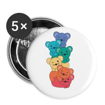 Regenbogen Flag Pride LGBTQ süßer Maus Stapel - Buttons groß 56 mm (5er Pack) - Weiß - Vorne