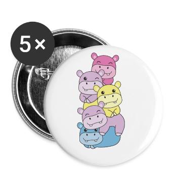 aporagender Flag Pride LGBTQ süße Hippo - Buttons groß 56 mm (5er Pack) - Weiß - Vorne