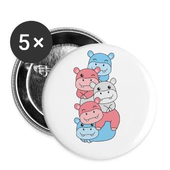 Drapeau transgenre fierté LGBTQ mignon hippopotame pile - Lot de 5 grands badges (56 mm) - blanc - Devant