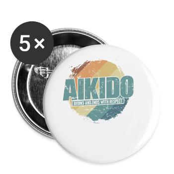 begins and ends with Respect Aikido Training - Buttons groß 56 mm (5er Pack) - Weiß - Vorne