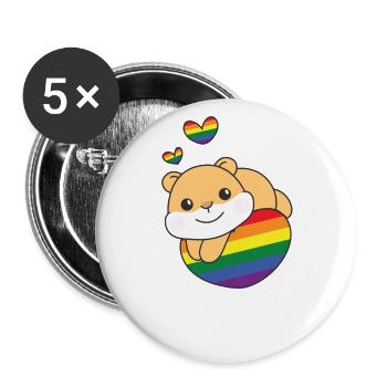 Rainbow Flag Pride LGBTQ Cute Hamster Love - Buttons large 2.2''/56 mm (5-pack) - white - Front