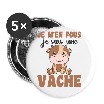 Je m'en fous je suis une vache - süße Kuh - Buttons groß 56 mm (5er Pack) - Weiß - Vorne