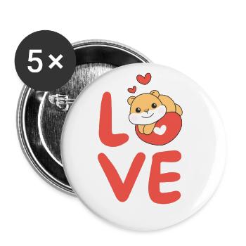 Hamster Saint-Valentin Animaux mignons Coeurs Amour - Lot de 5 grands badges (56 mm) - blanc - Devant