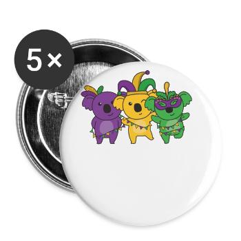 Mardi Gras Koala Faschings Kostüm - Buttons groß 56 mm (5er Pack) - Weiß - Vorne