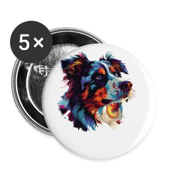 Watercolor Colorful Australian Shepherd - Buttons large 2.2''/56 mm (5-pack) - white - Front