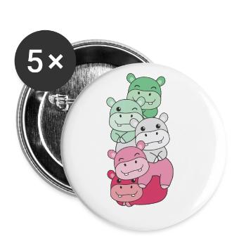 abrosexuell Flag Pride LGBTQ süße Hippo - Buttons groß 56 mm (5er Pack) - Weiß - Vorne