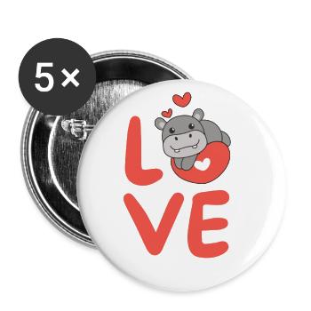 Hippopotame Saint-Valentin Animaux mignons Coeurs Amour - Lot de 5 grands badges (56 mm) - blanc - Devant