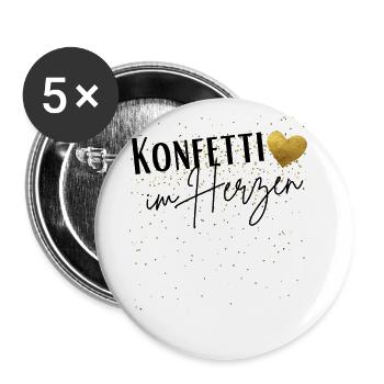Konfetti im Herzen Fasching Konfetti Kostüm Damen - Buttons groß 56 mm (5er Pack) - Weiß - Vorne