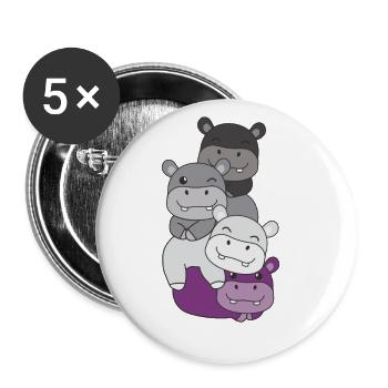 Asexual Flag Pride LGBTQ Cute Hippo Bunch - Buttons large 2.2''/56 mm (5-pack) - white - Front