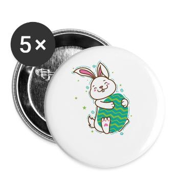 Easter Bunny with Easter Egg Spring - Buttons large 2.2''/56 mm (5-pack) - white - Front