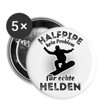 Snowboard, Halfpipe, Wintersport, echte Helden - Buttons groß 56 mm (5er Pack) - Weiß - Vorne