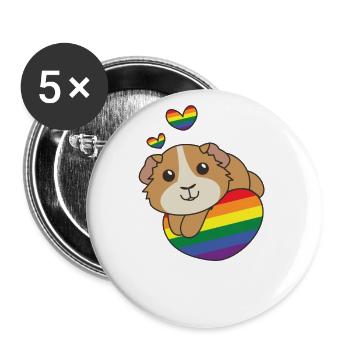 Drapeau arc-en-ciel Pride LGBTQ Cochon d’Inde mignon - Lot de 5 grands badges (56 mm) - blanc - Devant