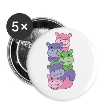 Trigender Flag Pride LGBTQ Cute Hippo - Buttons large 2.2''/56 mm (5-pack) - white - Front