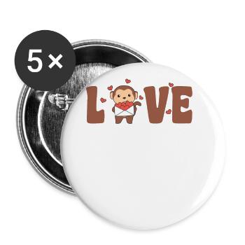 Singe pour la Saint-Valentin Animaux mignons avec des cœurs d’amour - Lot de 5 grands badges (56 mm) - blanc - Devant