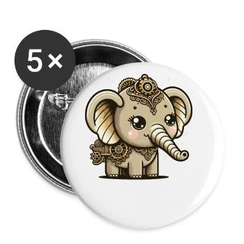 Kawaii Steampunk Elephant Fantasy Elephant Lover - Buttons large 2.2''/56 mm (5-pack) - white - Front