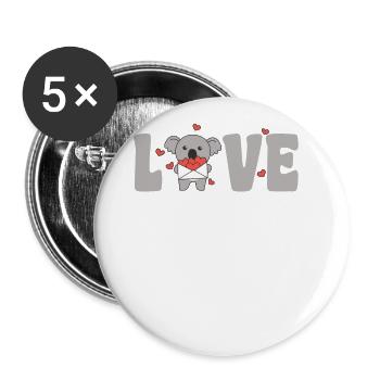 Koala zum Valentinstag süße Tiere mit Herzen Love - Buttons groß 56 mm (5er Pack) - Weiß - Vorne