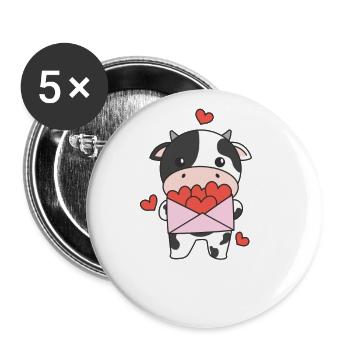 Kuh zum Valentinstag süße Tiere mit Herzen - Buttons groß 56 mm (5er Pack) - Weiß - Vorne