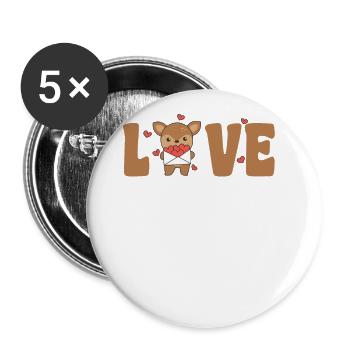 Cerf pour la Saint-Valentin Animaux mignons avec amour des cœurs - Lot de 5 grands badges (56 mm) - blanc - Devant