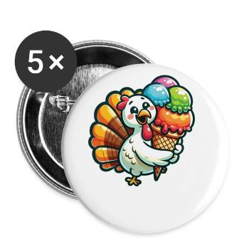 Thanksgiving turkey with ice cream - Buttons large 2.2''/56 mm (5-pack) - white - Front