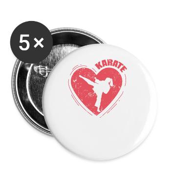 Herz mit Karate und Kampfsportler - Buttons groß 56 mm (5er Pack) - Weiß - Vorne