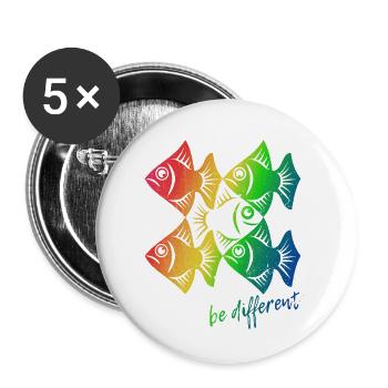 Be different - Fische - gegen den Strom schwimmen - Buttons groß 56 mm (5er Pack) - Weiß - Vorne