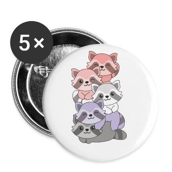 cupioromantic Flag Pride LGBTQ Cute Raccoon - Buttons large 2.2''/56 mm (5-pack) - white - Front