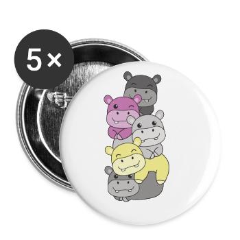 Perigirl Flag Pride LGBTQ süßer Hippo Stapel - Buttons groß 56 mm (5er Pack) - Weiß - Vorne