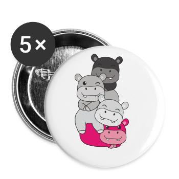 Gynephilia Flag Pride LGBTQ Cute Hippo - Buttons large 2.2''/56 mm (5-pack) - white - Front