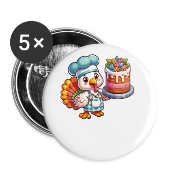 Thanksgiving Truthahn Bäcker Torte Nachtisch - Buttons groß 56 mm (5er Pack) - Weiß - Vorne