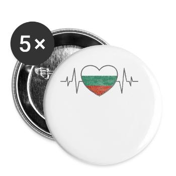 Bulgaria Heart Heartbeat - Buttons large 2.2''/56 mm (5-pack) - white - Front