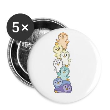 genderfaun Flag Pride LGBTQ süße Pinguin - Buttons groß 56 mm (5er Pack) - Weiß - Vorne