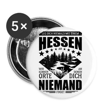 Leg dich nicht mit einem Hessen an - Spruch - Buttons groß 56 mm (5er Pack) - Weiß - Vorne