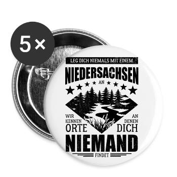 Leg dich nie mit einem Niedersachsen an - Spruch - Buttons groß 56 mm (5er Pack) - Weiß - Vorne