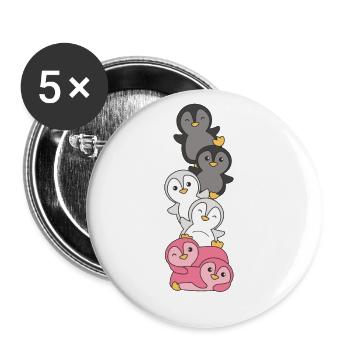 Femaric Flag Pride LGBTQ süße Pinguin - Buttons groß 56 mm (5er Pack) - Weiß - Vorne