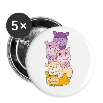 Trixic Flag Pride LGBTQ süße Hippo - Buttons groß 56 mm (5er Pack) - Weiß - Vorne