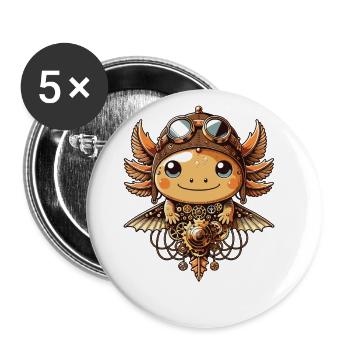 Kawaii Steampunk Axolotl Fantasy Axolotl Lover - Buttons large 2.2''/56 mm (5-pack) - white - Front