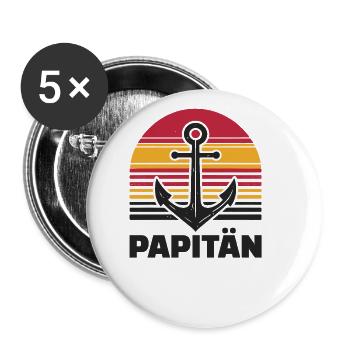 Papitän Vatertag bester Papa Anker - Buttons groß 56 mm (5er Pack) - Weiß - Vorne