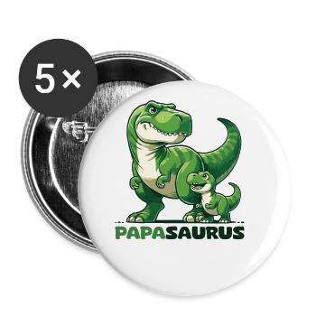 Papasaurus Vatertag bester Papa T-Rex Dinosaurier - Buttons groß 56 mm (5er Pack) - Weiß - Vorne