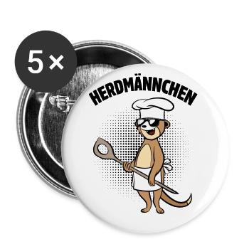 Herdmännchen - Erdmännchen mit Kochlöffel - Buttons groß 56 mm (5er Pack) - Weiß - Vorne