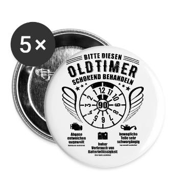 Oldtimer schonend behandeln - 90. Geburtstag - Buttons groß 56 mm (5er Pack) - Weiß - Vorne