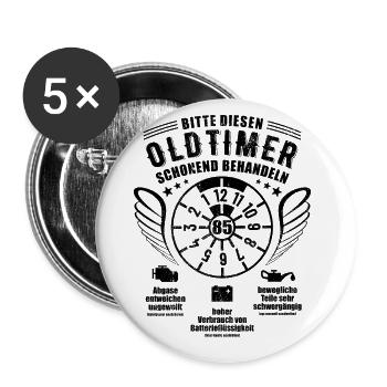 Oldtimer schonend behandeln - 85. Geburtstag - Buttons groß 56 mm (5er Pack) - Weiß - Vorne