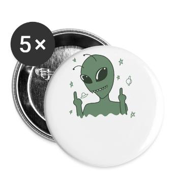 Aliens shows middle finger - Buttons large 2.2''/56 mm (5-pack) - white - Front