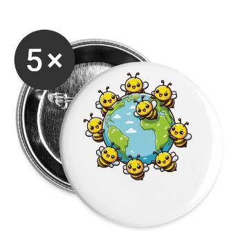 Rettet die Erde Bienen leben hier Save The Bees - Buttons groß 56 mm (5er Pack) - Weiß - Vorne